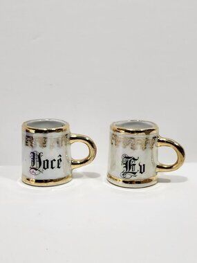 YOU & I Porcelain Mini Iridescent w/Gold Foil Cup Mug Set RARE DISC Antique